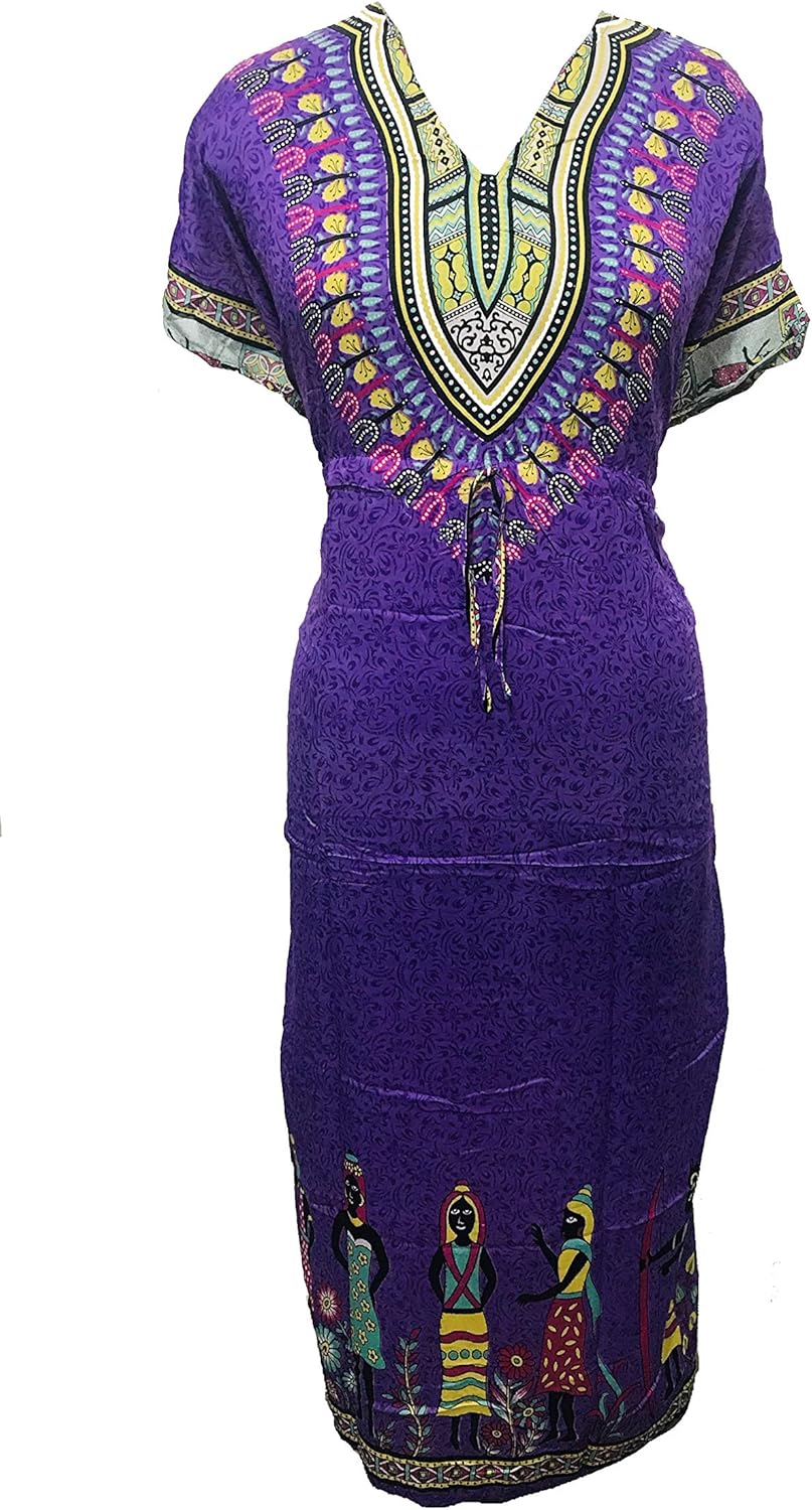 Long Ethnic Kaftan Dress for Women v-Neck Affrican Dashiki Print Caftan Kimono Beach Maxi Dress 