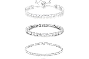 ElegGlo 14K Silver Plated Tennis Bracelet Set Cubic Zirconia Classic Adjustable Bracelet Silver Bracelets for Women Birthday Mother's Day Wedding Gift