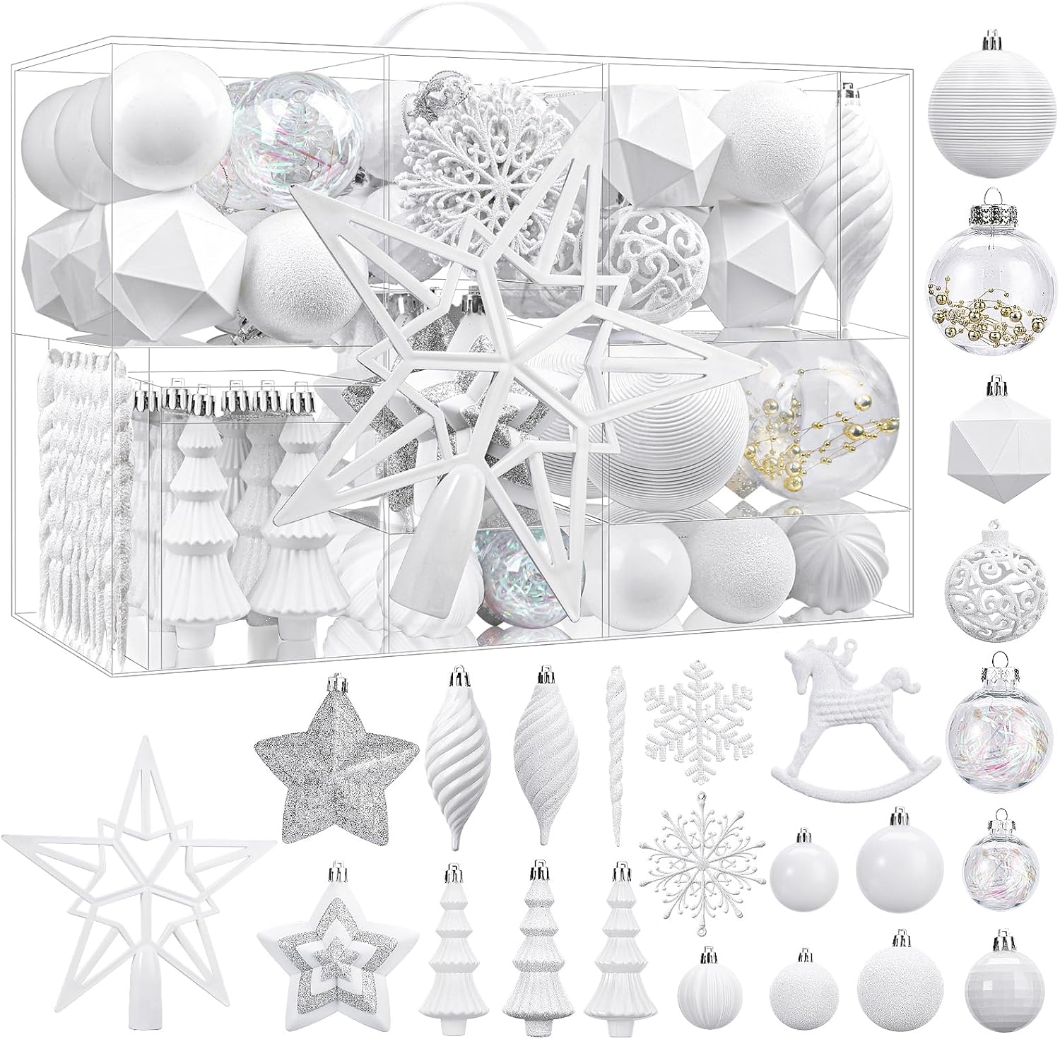 Ornaments - SHareconn 100pcs Christmas Tree Decorations Ornaments Set, Shatterproof Plastic Baubles Decorative Balls for Xmas Tree Decor Holiday Wedding Party, White