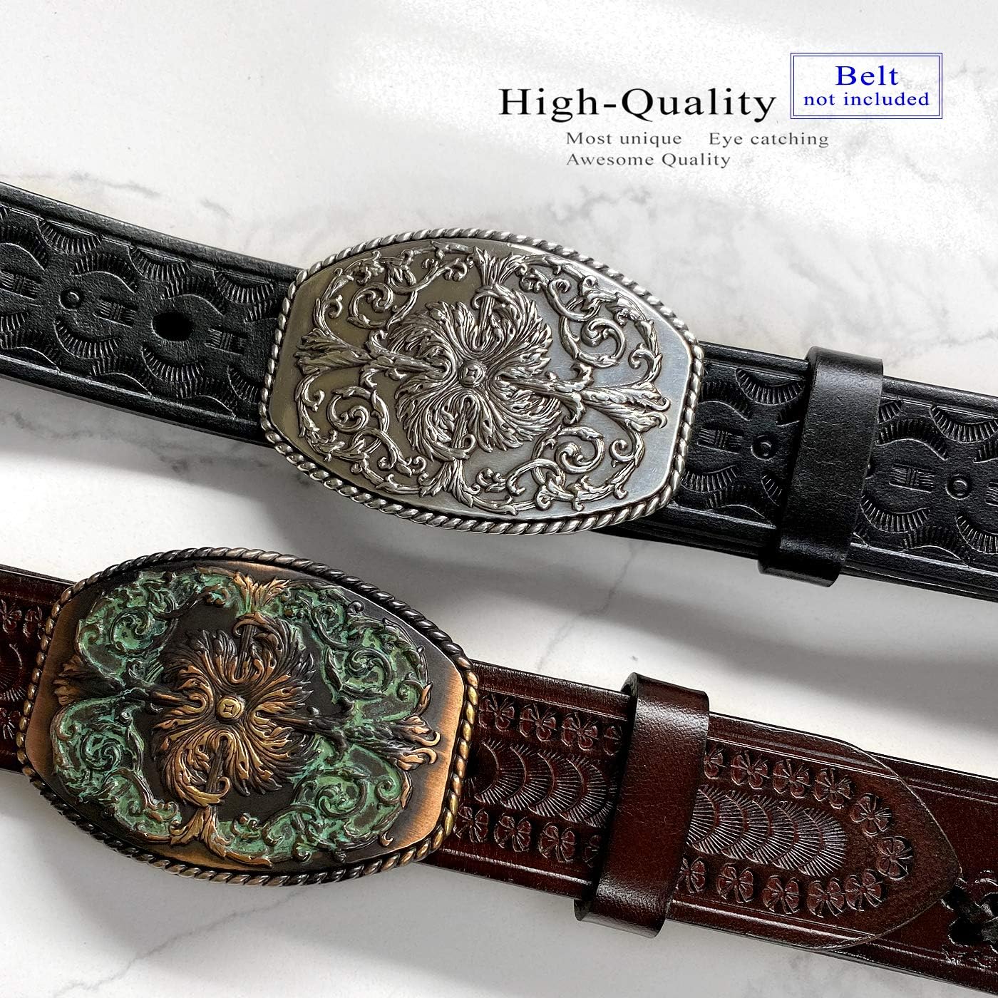 Antique Floral Engraved Ornate Western Design Belt Buckle fits 1-1/2": Clothing