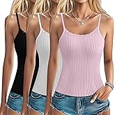 Xaatren 3 Pack Lace Camisole Tank Tops for Women Ribbed Lace Trim Tank Top U Neck Undershirts Adjustable Spaghetti Strap Cami