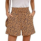 Moodclo Summer Casual Shorts with Pockets High Waisted Wide Leg Drawstring Beach Vacation Trendy Shorts S-2XL