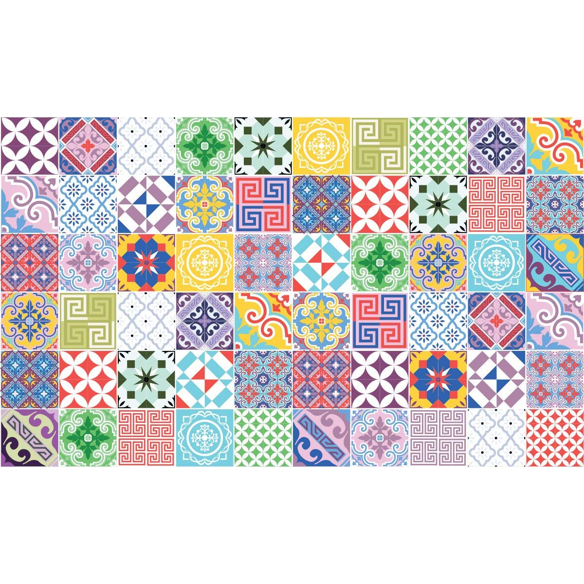 Ambiance Sticker Self-Adhesive Decorative Wall Decal Cement Tile for Bathroom and Kitchen Vintage Artistiques - Pack of 60 Stickers of 10 x 10 cm