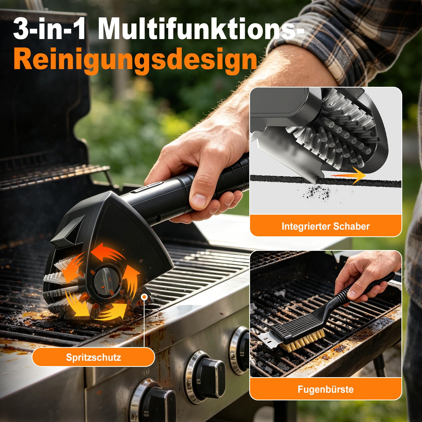 Elektrische Grillbürste Kabellos 4000mAh Akku 304 Edelstahl für Grillrost