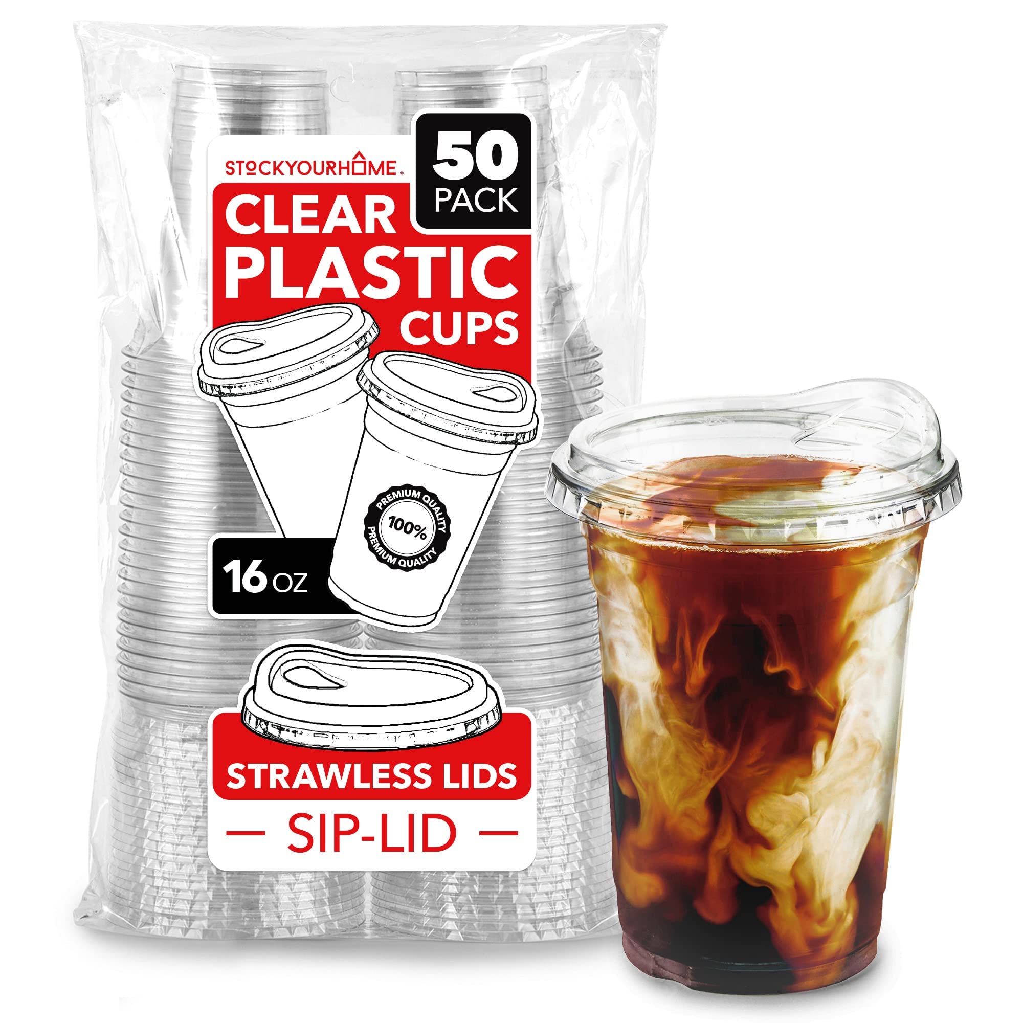 Mua 16 oz Clear Plastic Cups with Lids Disposable, Togo Drinking Cup ...