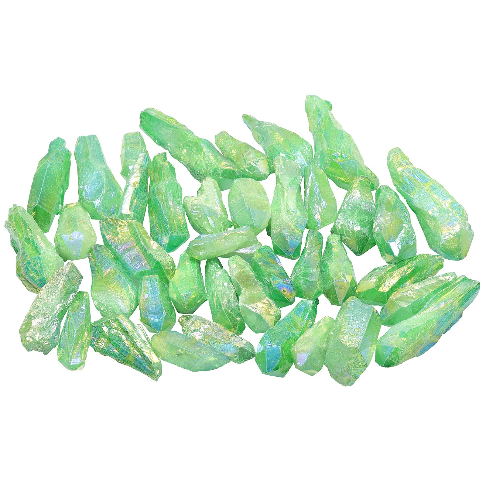 mookaitedecor 460g Undrilled Large Green Crystal Points Bulk for Jewellery Making Crafting Art Wire Wrapping Party Home Decor, Irregular Titanium Clear Quartz Raw Crystals Rocks Green Crystal Gift