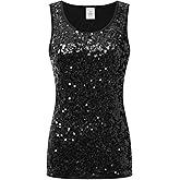 OThread & Co. Women's Glitter Sequin Tank Top Sleeveless Scoop Neck Night Out Party Top