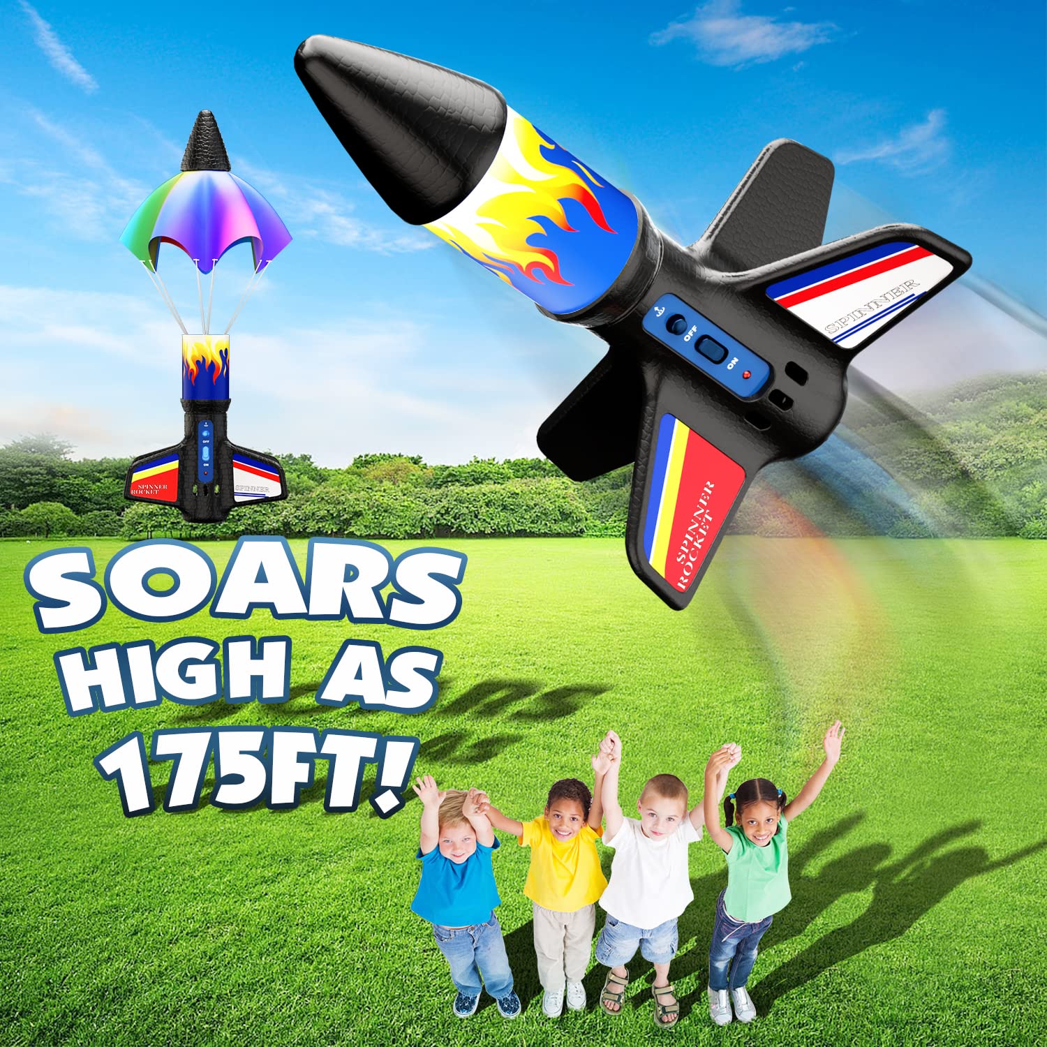lakebyin Flying Launcher for Kids - Electric Flying Toys with Parachute Recovery - Eco-Friendly Toy with Unlimited Re-Launch - Great Birthday Gift