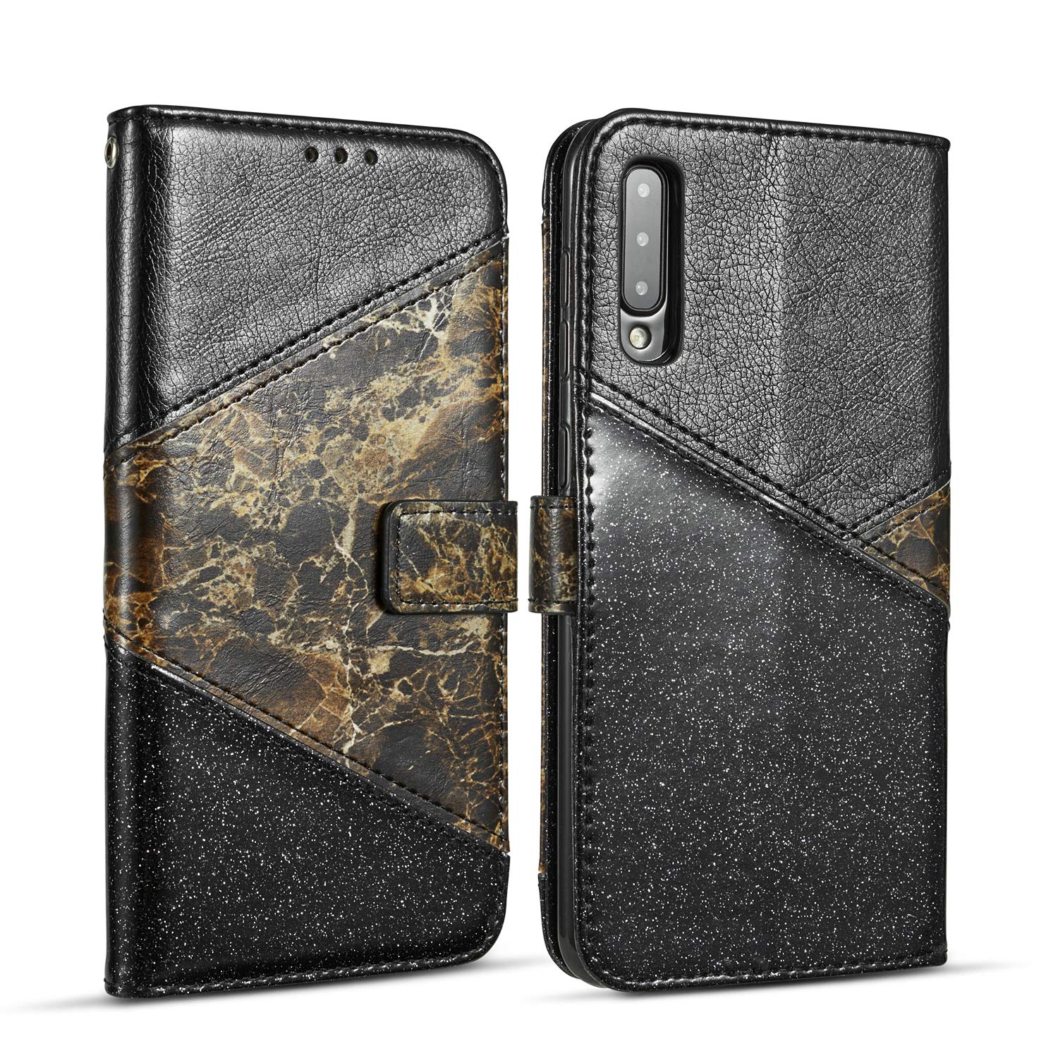 ZCDAYE Wallet Case for Samsung Galaxy A50,Premium Bling Glitter [Magnetic Closure] PU Leather [Ceramic Pattern][Card Slots] Flip Cover for Samsung Galaxy A50 - Black