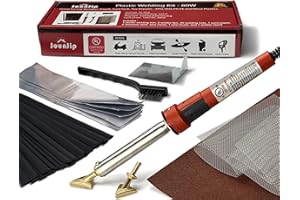 Jounjip Plastic Welding Repair Kit for Bumper, Kayak, Canoe - Sandpaper, 2 Tips, 20 Black Plastic Rods, 2 Mesh, 80W Iron, 110