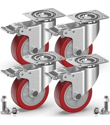 Lot 4 Roulettes Pivotantes 10,2 Cm - Capacité 998 Kg, Freins, Pour Meubles, Chariots, Établis