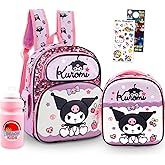 Kuromi Mini Backpack with Lunch Box for Kids - Bundle with 12" Sanrio School Bag, Lunch Box, Stickers, and More | Kuromi School Supplies for Girls