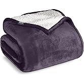 Bare Home Sherpa Fleece Blanket - Full/Queen Size - Blanket for Bed, Sofa, and Couch - Warm & Lightweight - Fluffy & Soft - Reversible (Full/Queen, Eggplant)