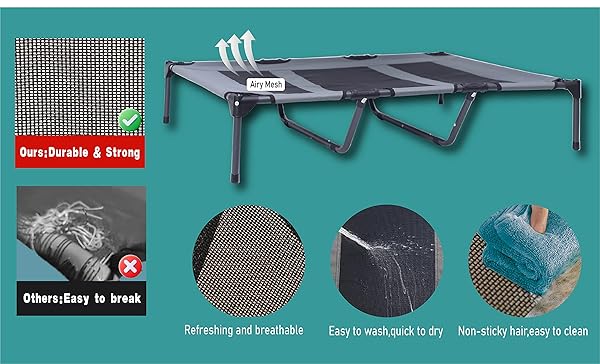 OUTDOOR XLARGE ELEVATED DOG BED WITH CANOPY- DURABLE OXFORD FABRIC CHEW PROOF WATERPROOF RAISED PORTABLE CAMPING DOG BEDS COTS WITH REMOVABLE COVER SHADE