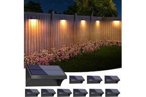 NIORSUN Outdoor Fence Lights, 10 Pack Waterproof LED Solar Fence Lights with 1500mAh Battery, Warm White/Cool White/RGB, Easy-to-Install Wall Light for Deck, Patio, Railing, Stairs, Backyard – Black