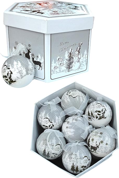 el carnaval Caja 14 Bolas Navideñas Gris/Blanco 7cm: Amazon.es: Hogar