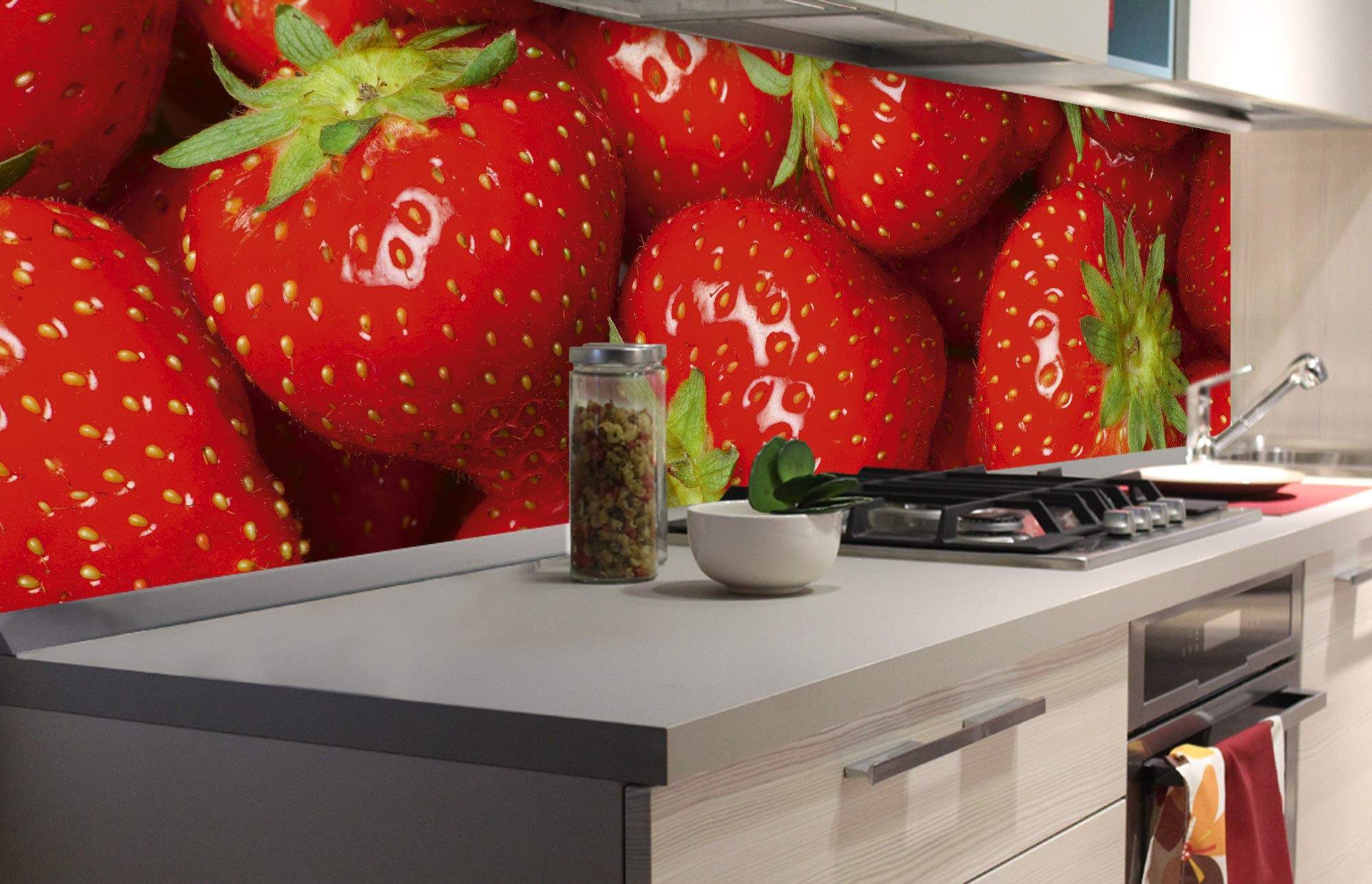 DIMEX LINE Peel and Stick Kitchen Backsplash Sticker Strawberries | Waterproof Decorative Wall Foil for Kitchen | Made in EU - 180.01 × 60.00 cm