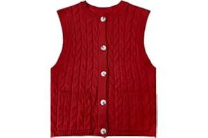 LIONJIE Girls Sweaters Vest Lightweight Sleeveless Cable Knit Sweater Cardigans Button Down Knitwear Tank Tops with Pockets