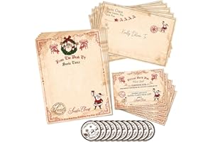 GENERIC AnyDesign 25Pcs Christmas Vintage Official Letters Certificates with Red Border from Santa Claus Set Include 5Pcs Writing Letter 5Pcs Nice List Certificate 5 Envelopes 10 Stickers for Party Favors