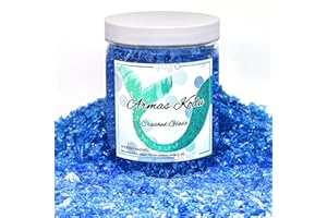 ARMAS KODU Crushed Glass for Resin Art, Broken Glass Pieces for Crafts Vase Filler Home Decorations,Crushed Glass for Crafts,3-6mm,1.5 Pound (Ocean Blue)