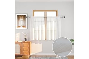 White Sheer Kitchen Tier Curtains 36 inches Linen Textured Short Small Mini Sheer Cafe Curtains Over Sink Farmhouse Rustic Vi
