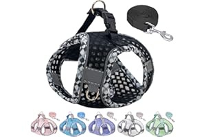 JOYPAWS Summer Soft Dog Harness and Leash Set,Ultra Thin Breathable Diamond Mesh, Step in Adjustable Dog Harness with Padded Vest for Medium Size Dogs in Hot Weather Black L