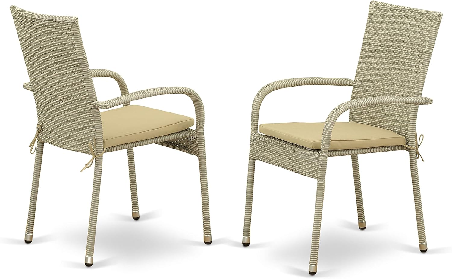 East West Furniture JUGU503A 5Pc Outdoor Natural Color Wicker Dining Set Includes a Patio Table and 4 Balcony Backyard Armchair with Linen Fabric Cushion: Furniture & Decor