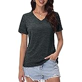 MAGCOMSEN Workout Tops for Women UPF 50+ Quick Dry Short Sleeve Sun Protection V-Neck Shirts Lightweight Hiking T Shirts