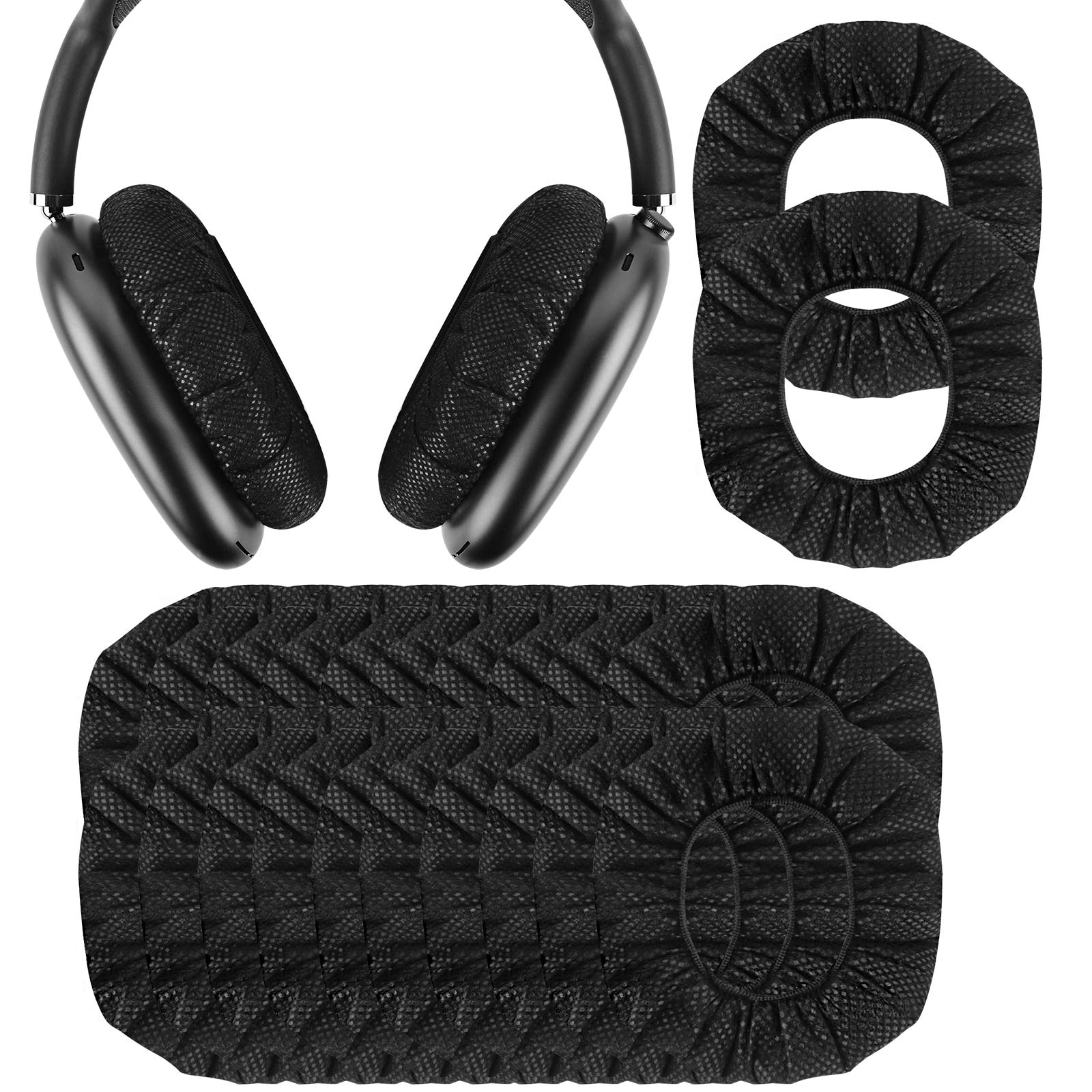 Geekria 30 Pairs Disposable Headphones Ear Cover for Apple Airpods Max, Beats Studio 3, Bose QC 35 II, SONY WH-1000XM6 Headset Earcup, Stretchable Sanitary Cushion Protector (M/Black)