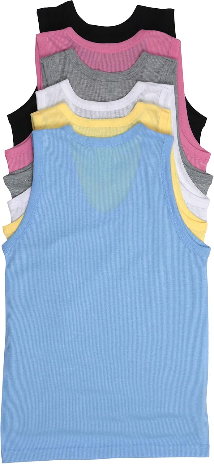 ToBeInStyle Girl’s Junior’s Pack of 6 100% Cotton Ribbed Essential Tank Tops: Clothing