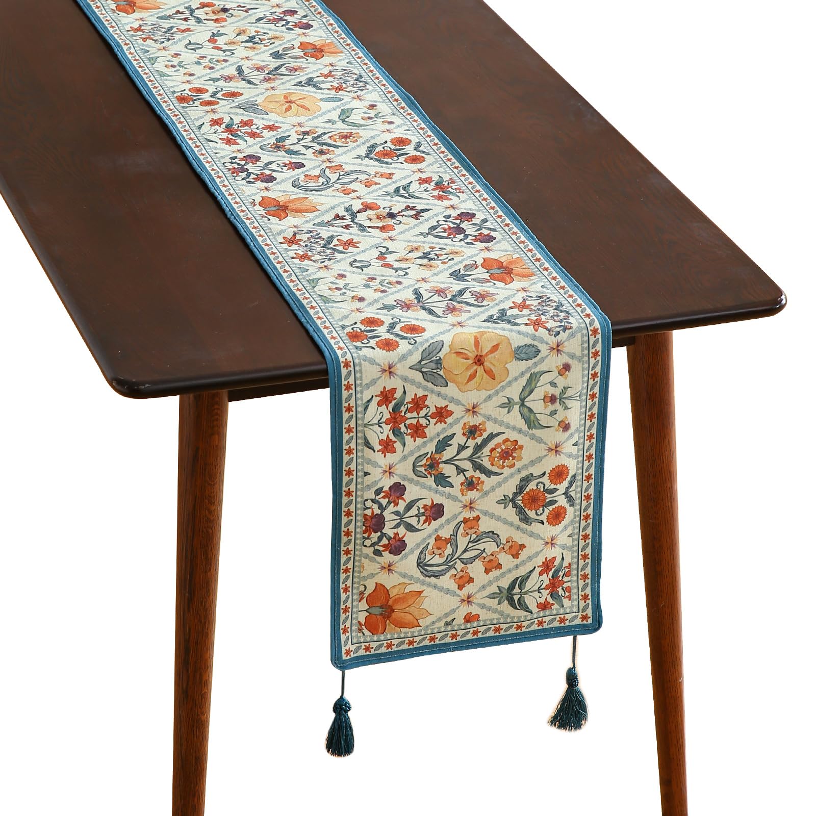 Photo 1 of ISAENNE Designer Elegant Linen Table Runner 102 Inches, Colorful Flower Pattern Long Table Runners for Thanksgiving,Dining Room,Banquet,Holiday,Christmas,New Year,12"*102"