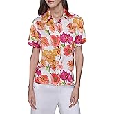 Karl Lagerfeld Womens Short Sleeve Printed Button Down