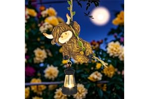 CFFOWNUG Hanging Highland Cow Decor: Garden Cow Statues with Solar Lantern Tree Decorations for Outdoor Yard Lawn Patio Porch Ideal Gardening Gifts for Mom Grandma Women