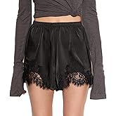 Satin Silk Boxers Shorts for Women Y2k Lace Trim Micro Mini Pajama Shorts Knickers Low Rise Lounge Slip Pj Bottoms