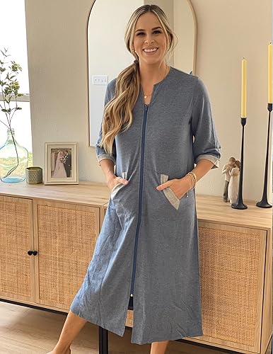Sleepwear Long Housecoat With Zipper Hellomamma Women's Zip Up