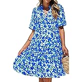 KIRUNDO Womens Summer Dresses Casual Boho Floral Mini Babydoll Short Sleeve A Line Dress V Neck Sundress Beach Vacation