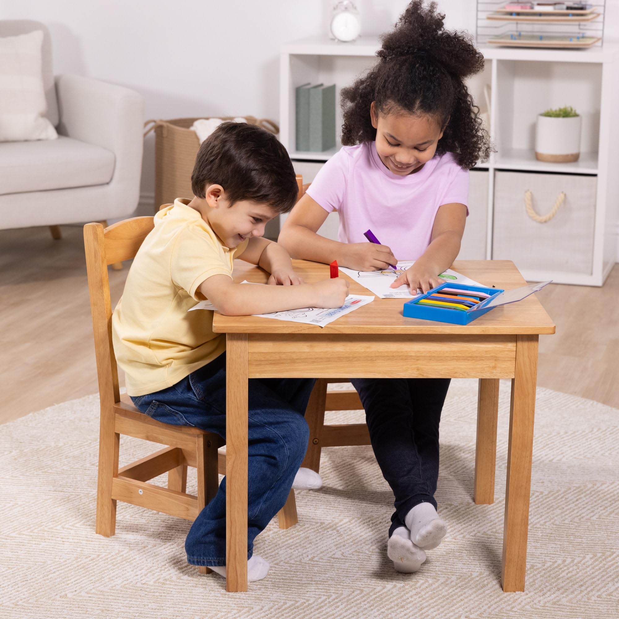 Melissa & Doug Solid Wood Table and 2 Chairs Set - Light Finish Furniture for Playroom