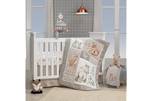 Lambs & Ivy Painted Forest 4-Piece Crib Bedding Set - Gray, Beige, White