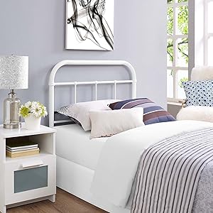 Modway MOD-5534-WHI Serena Rustic Farmhouse Style Steel Metal Twin Headboard Size in White,