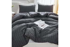 Litanika Dark Gray Comforter King Size Set, Grey Lightweight Boys Men Seersucker Bedding Comforters Sets, 3 Pieces All Season Bed Set (104x90In Comforter & 2 Pillowcases)