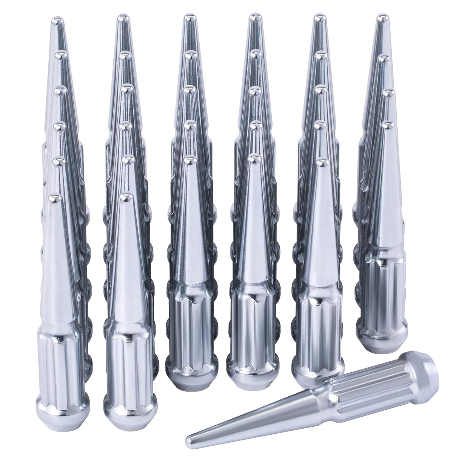 M14x1.5 Spline Spike Lug Nuts with Cone Seat, 3/4" 19mm Hex 4.4x0.9 in. Chrome Plated Car Accessories Compatible with Chevrolet Silverado 1500 2500 3500 Ford F-250 F350 Super Duty & More, Set of 32: Industrial & Scientific