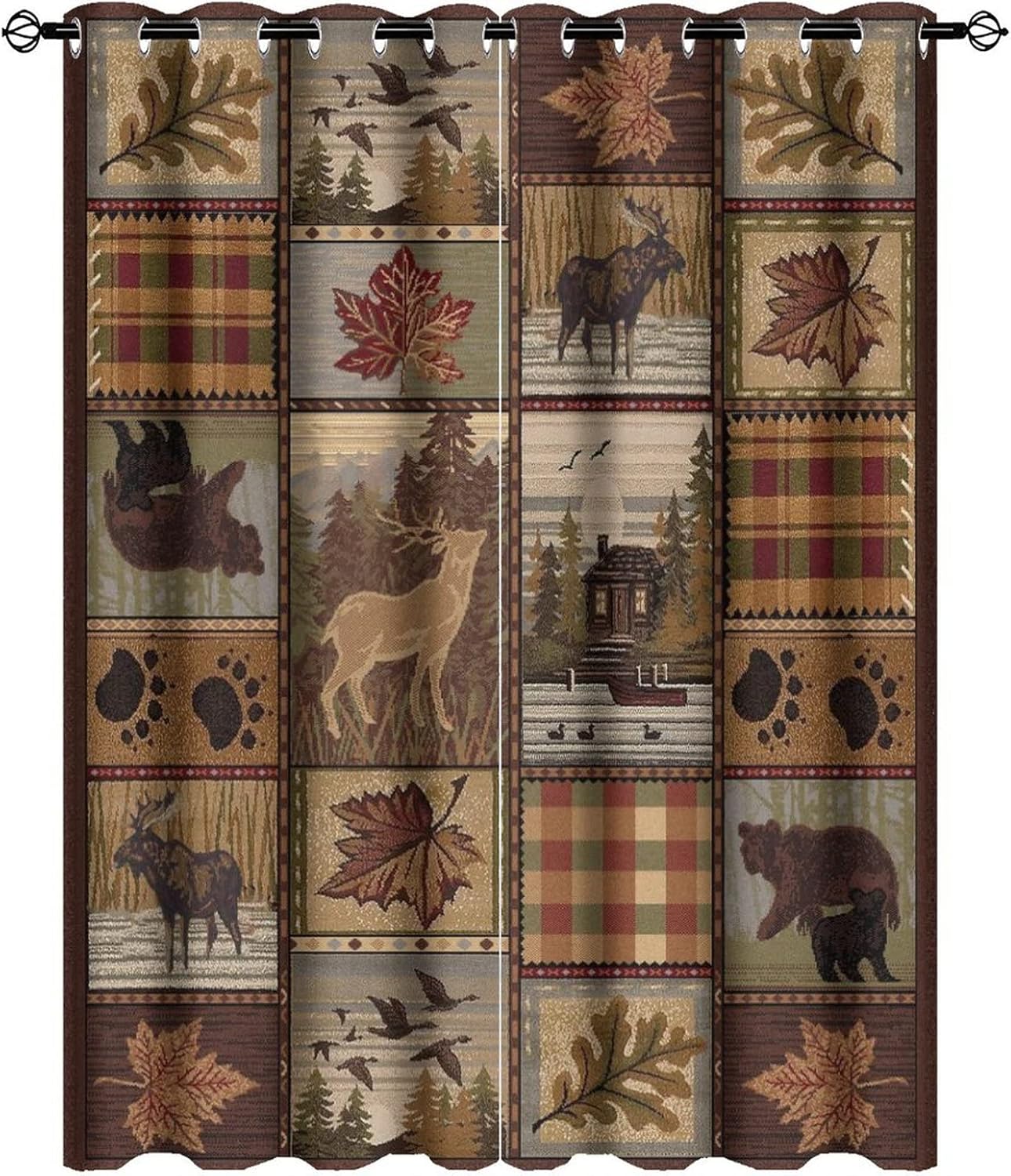 Outdoor Curtains - Kazynee Farmhouse Bear Moose Deer Ultra Soft Premier Blackout Curtains,Country Style Vintage Retro Rustic LodgeThermal Insulated Bedroom Noise Reducing Patio Door Grommet Top,2 Panels 54L x 21W