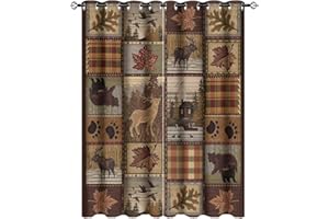 Kazynee Farmhouse Bear Moose Deer Ultra Soft Premier Blackout Curtains,Country Style Vintage Retro Rustic LodgeThermal Insulated Bedroom Noise Reducing Patio Door Grommet Top,2 Panels 54L x 21W