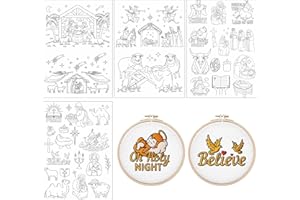 Rngmsi Water Soluble Embroidery Patterns - 4 Sheets Nativity Scene Stick and Stitch Embroidery Paper Wash Away Christian Jesus Cross Transfer Paper Pattern Stabilizers for Hand Sewing