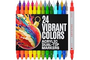 ARTISTRO 24 Acrylic Paint Markers for Rock, Fabric, Wood, Glass, Craft, Decoration - Dual-Tip Paint Pens - Stocking Stuffers, Christmas Gift Idea for Teens, Grandkids, Kids - Art Supplies