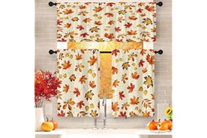 Arttown Fall Kitchen Curtains Autumn Window Curtains and Valances Set 36 Inch, Rustic Maple Leaves Short Tier Curtain, Farmhouse Small Kitchen Decor