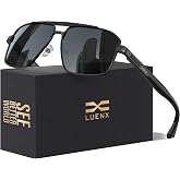 Luenx Mens Aviator Polarized Sunglasses Women Square UV400 Driving | Polygon Shades,Big Head Fit,Lightweight,Adjustable Nose Pads,Anti-slip,Impact-resistant,Scratch-Resistant,Gift-Ready Set