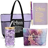 Meanplan 5 Pcs Difference Maker Gifts for Women Employee Appreciation Journal Tumbler Tote Bag Makeup Bag You Make a Difference Pen for Nurse Female Coworker Business(Purple,Marble)