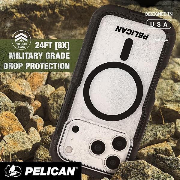 PELICAN VOYAGER IPHONE 17 PRO CASE [COMPATIBLE WITH MAGSAFE] RUGGED PHONE CASE W/ 24FT MILITARY-GRADE DROP PROTECTION – HEAVY DUTY PHONE COVER W/BELT CLIP HOLSTER FOR IPHONE 17 PRO – BLACK/CLEAR