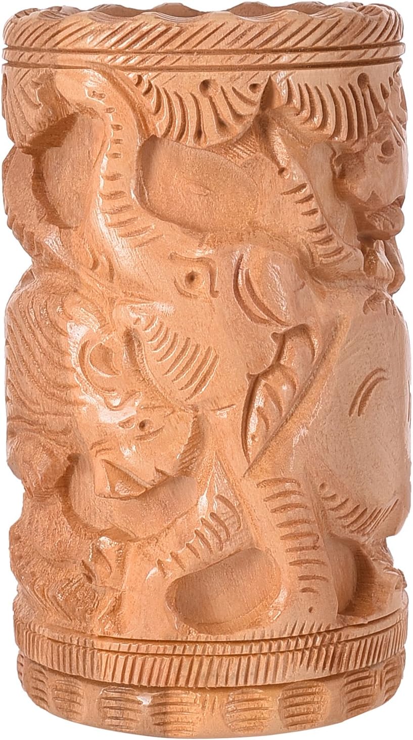 Craft Trade Wooden Pen Stand HandCarved Elephant Desgin Pencil Holder for Office Desk
